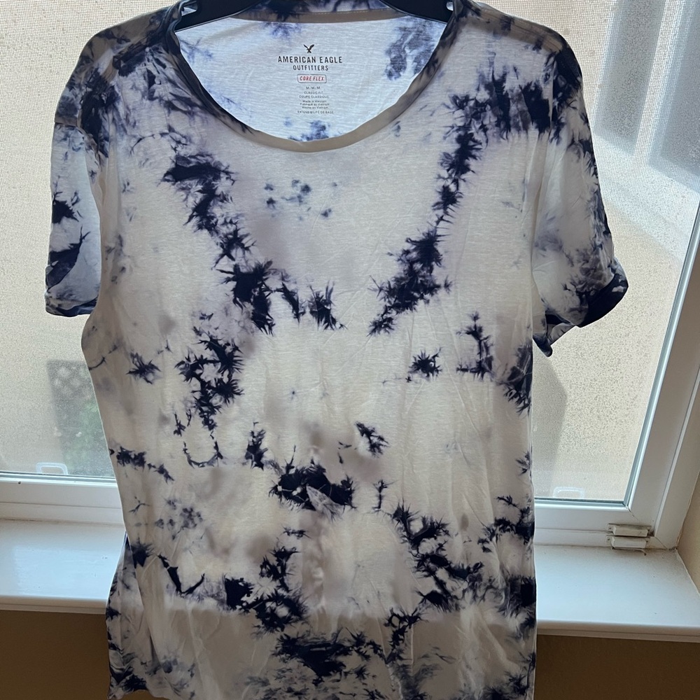 American Eagle Outfitters Tie-Dye Short Sleeve Top - Black and White